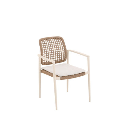 Marine Outdoor Wicker Dining Chair with Arm in Beige Frame and Khaki Wicker