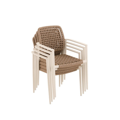 Marine Outdoor Wicker Dining Chair with Arm in Beige Frame and Khaki Wicker