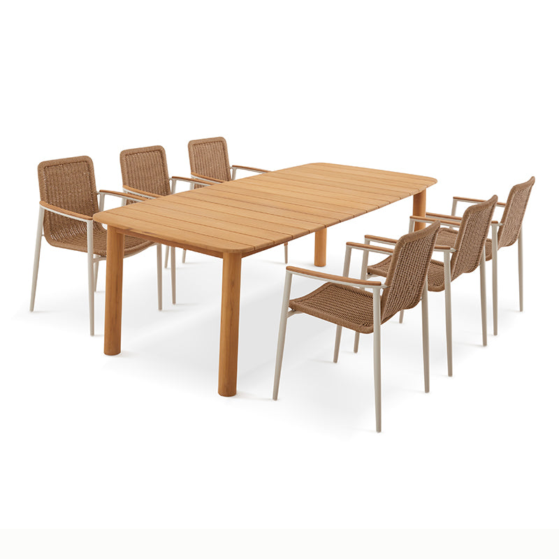 Marine Outdoor Full Teak Dining Table 240 cm with 6 Teak Chairs