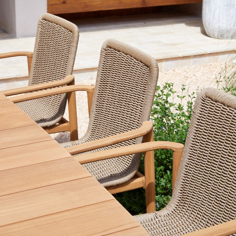 Marine Outdoor Full Teak Dining Table 240 cm with 6 Teak Chairs