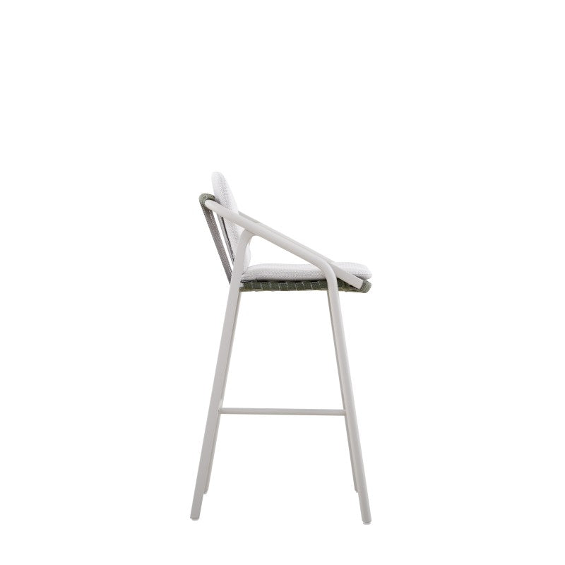 Vento Outdoor Rope Bar Chair with Cushion in Beige Frame and Green Rope