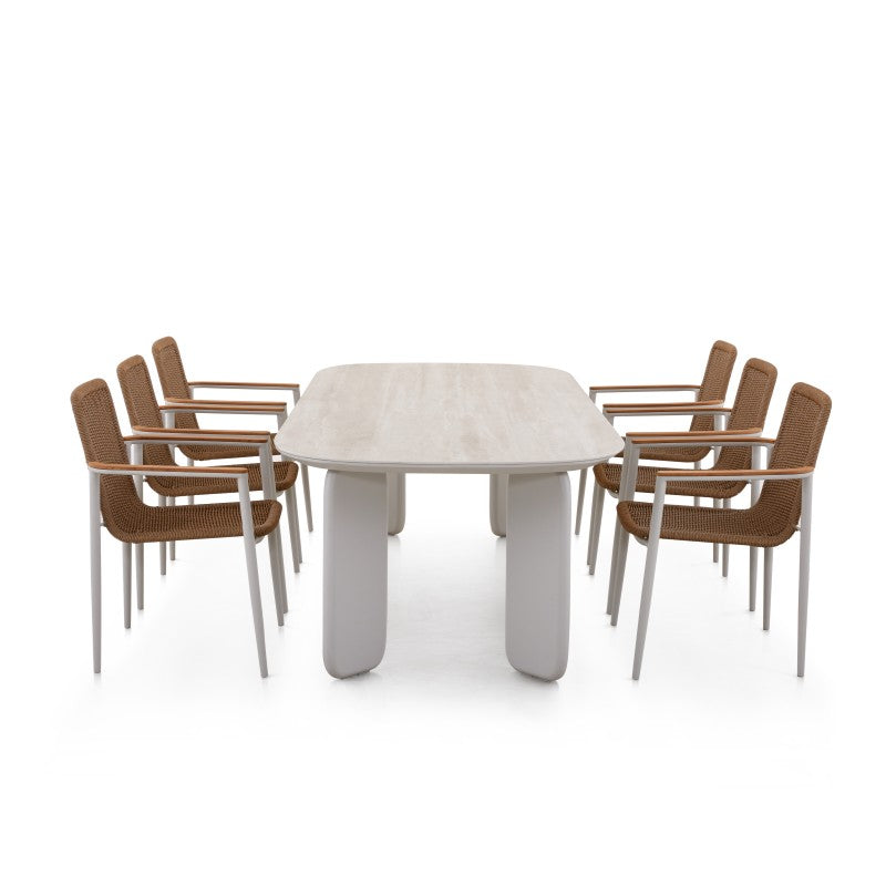 Vento Outdoor Aluminium Dining Table 250 cm with 6 Chairs